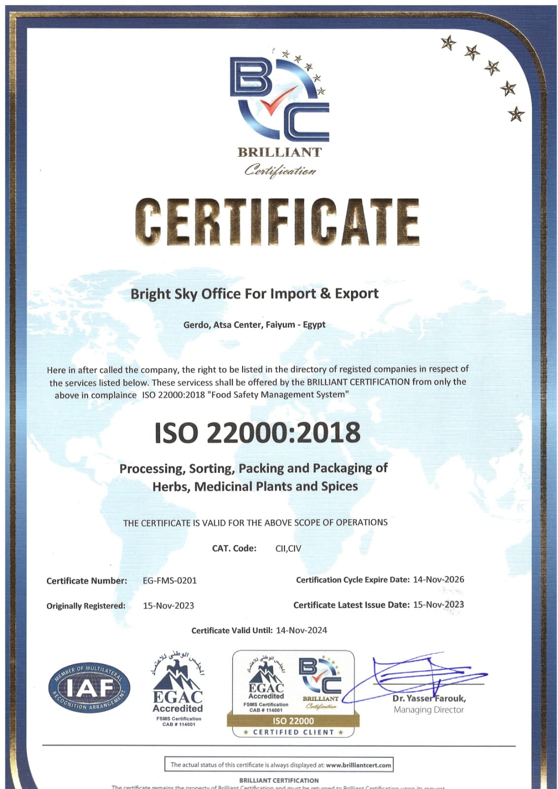 ISO 22000-2018 Certificate